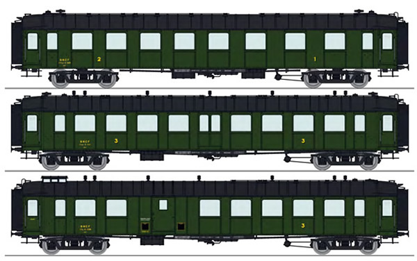 REE Modeles VB-281 - French SNCF Set of three OCEM RA Black Roof (A3B5myfi  3469 / C9myfi  12114 / B4Dmyi 12338), Era II